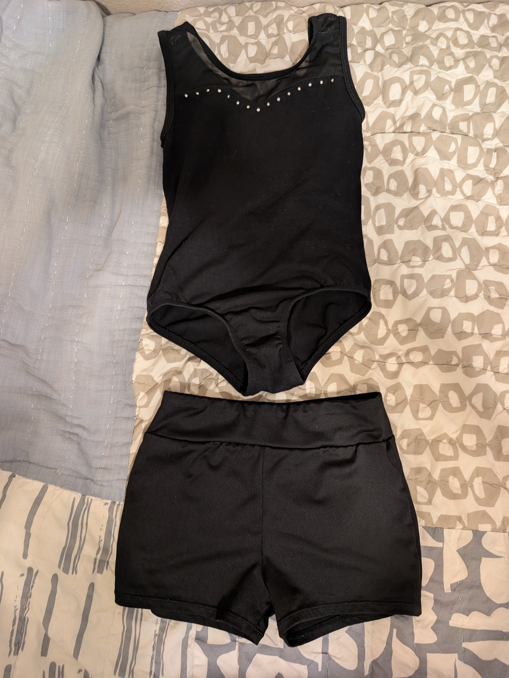 Girls' Black Tank Leotard and Shorts Set